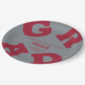 Aangepaste naam Crimson Red en Grey Afstuderen Papieren Bordje (Gekanteld)