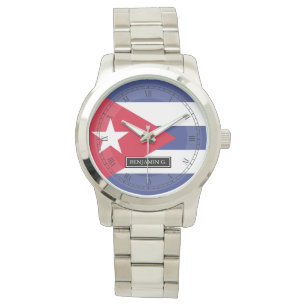 Aangepaste naam Cubaanse vlag Horloge
