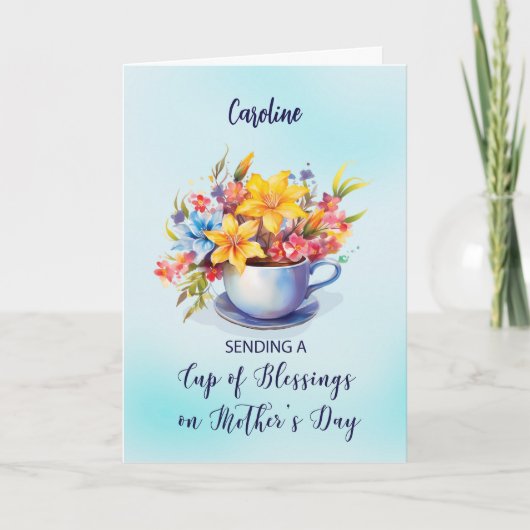 Aangepaste Naam Cup of Blessings Moederdag Religio Kaart (Voorkant)