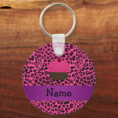Aangepaste naam cupcake roze luipaard druk sleutelhanger (Voorkant)