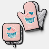 Aangepaste naam Cupcakes Ovenwant & Pannenlap Set (Voorkant / Achterkant)