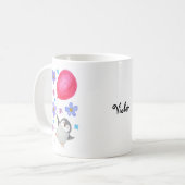 Aangepaste naam Cute Baby Penguin Holding ballon Koffiemok (Voorkant links)