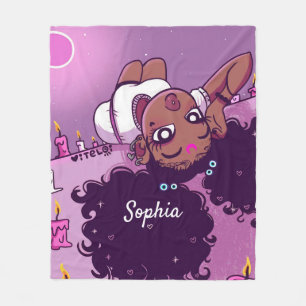 Aangepaste naam: Cute Black Girl Paars Fleece Blan Deken