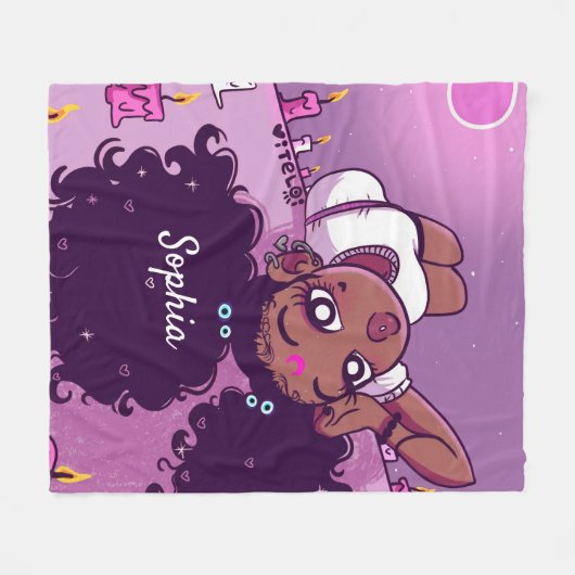 Aangepaste naam: Cute Black Girl Paars Fleece Blan Deken (Voorkant (Horizontaal))
