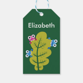 Aangepaste naam Cute Bugs Eat Green Leaf Cadeaulabel