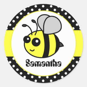 Aangepaste naam Cute Bumble Bee Cartoon met Polka  Ronde Sticker