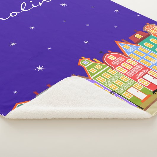 Aangepaste naam Cute Cartoon Night Town Sherpa Bla Sherpa Deken (3/4)