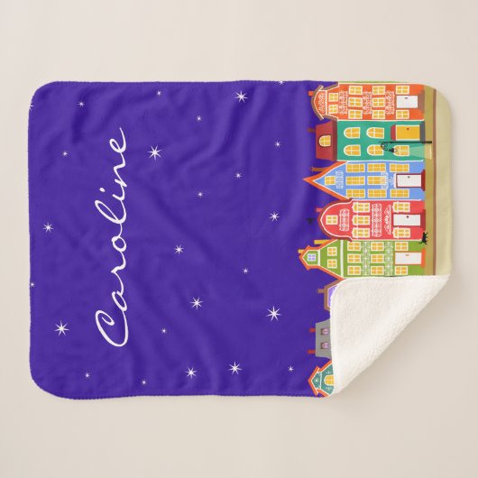 Aangepaste naam Cute Cartoon Night Town Sherpa Bla Sherpa Deken (Voorkant (horizontaal))