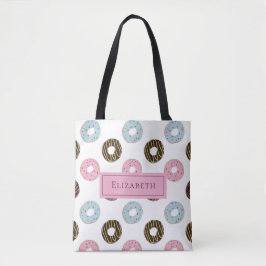 Aangepaste naam Cute Donuts Pastel Sweet Tooth Tex Tote Bag
