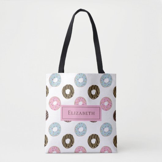 Aangepaste naam Cute Donuts Pastel Sweet Tooth Tex Tote Bag (Voorkant)