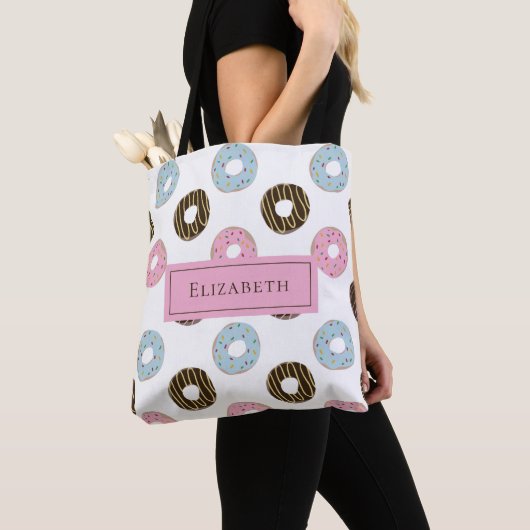 Aangepaste naam Cute Donuts Pastel Sweet Tooth Tex Tote Bag (Dichtbij)