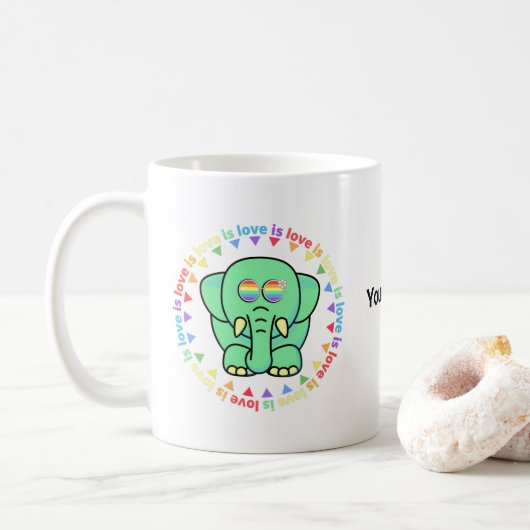 Aangepaste naam Cute Elephant LGBTQ Pride Coffee M Koffiemok (Met donut)