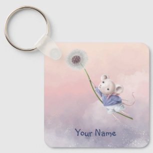 Aangepaste naam Cute Fantasy Mouse Dandelion Sleut Sleutelhanger