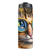 Aangepaste naam: Cute Fun Nerd Cat Wearing Glasses Thermosbeker (Voorkant)