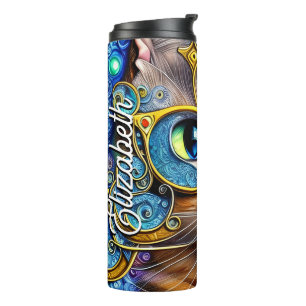 Aangepaste naam: Cute Fun Nerd Cat Wearing Glasses Thermosbeker