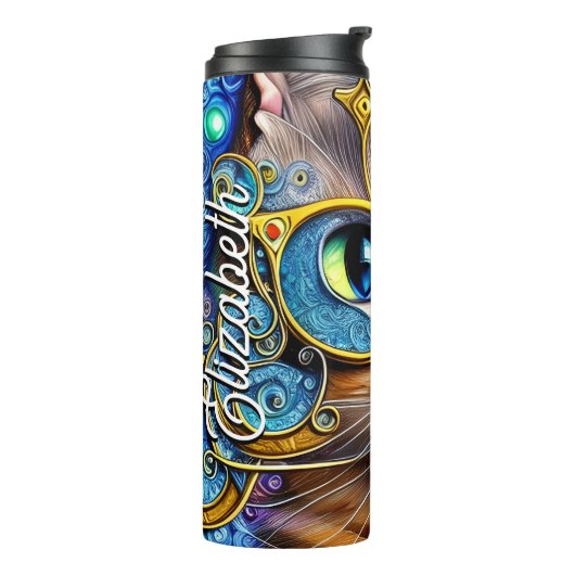 Aangepaste naam: Cute Fun Nerd Cat Wearing Glasses Thermosbeker (Gedraaid links)