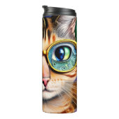 Aangepaste naam: Cute Fun Nerd Cat Wearing Glasses Thermosbeker (Geroteerd rechts)