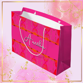 Aangepaste naam Cute Girly Oranje en Roze Groot Cadeauzakje