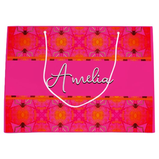 Aangepaste naam Cute Girly Oranje en Roze Groot Cadeauzakje (Voorkant)