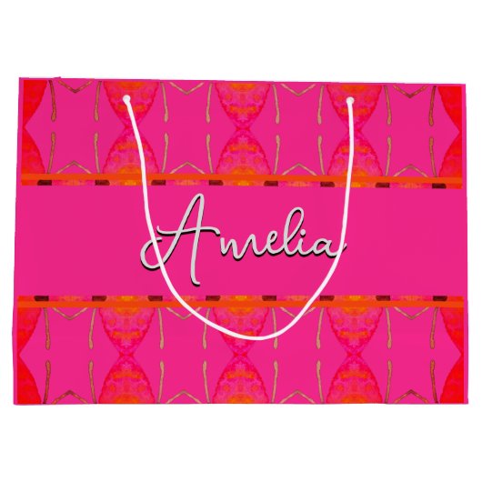 Aangepaste naam Cute Girly Oranje en Roze Groot Cadeauzakje (Achterkant)