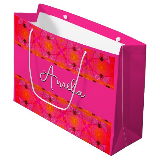 Aangepaste naam Cute Girly Oranje en Roze Groot Cadeauzakje (Voorkant Gekanteld)