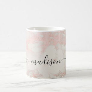 Aangepaste naam Cute Glitter Drips Roze Marmer Koffiemok
