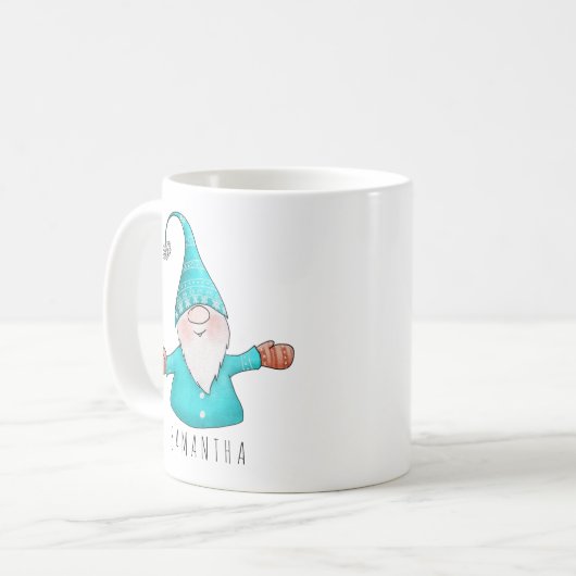 Aangepaste naam Cute Gnome Blauwgroen Blue Kerstmi Koffiemok (Voorkant links)
