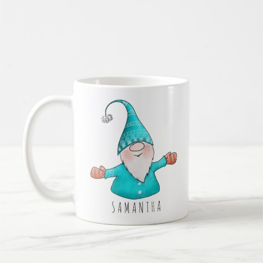 Aangepaste naam Cute Gnome Blauwgroen Blue Kerstmi Koffiemok (Links)