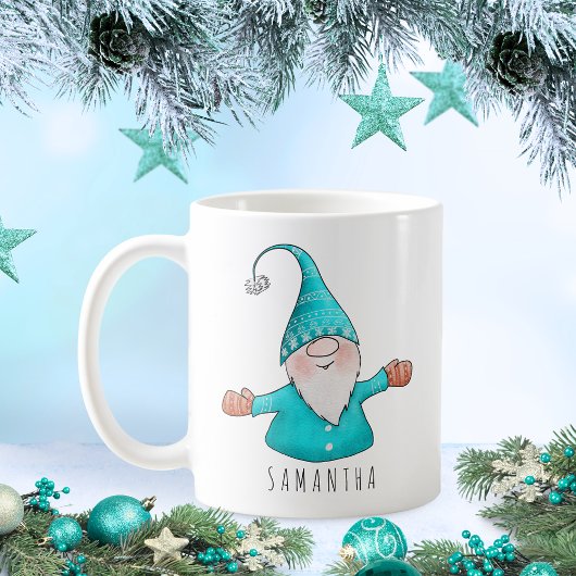 Aangepaste naam Cute Gnome Blauwgroen Blue Kerstmi Koffiemok
