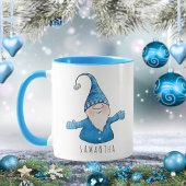 Aangepaste naam Cute Gnome Blue Kerstmis Mok