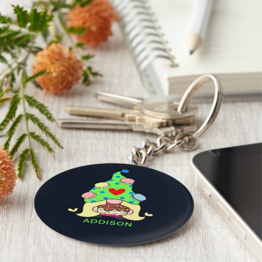 Aangepaste naam Cute Gnome Cookies Pet Cakker Hear Sleutelhanger (Zijkant)
