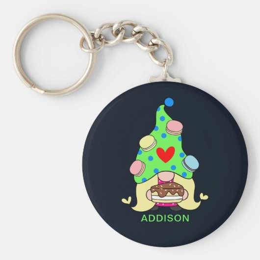 Aangepaste naam Cute Gnome Cookies Pet Cakker Hear Sleutelhanger (Voorkant)