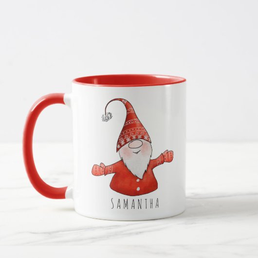 Aangepaste naam Cute Gnome Red Kerstmis Mok (Links)