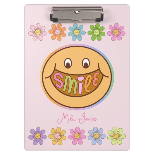 Aangepaste naam Cute Happy Flower Smile Klembord (Voorkant)