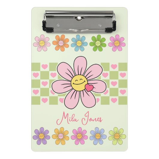 Aangepaste naam Cute Happy Flower Smile Mini Klembord (Voorkant)