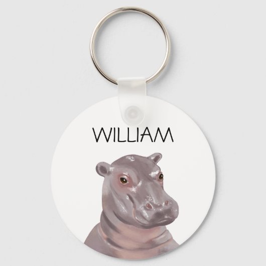 Aangepaste naam Cute Hippo Sleutelhanger (Voorkant)