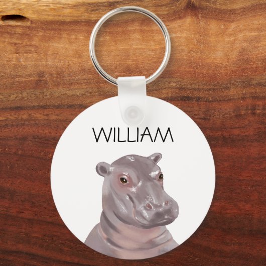 Aangepaste naam Cute Hippo Sleutelhanger (Voorkant)