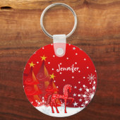 Aangepaste naam Cute Horse, Snowflakes & Xmas Tree Sleutelhanger (Voorkant)