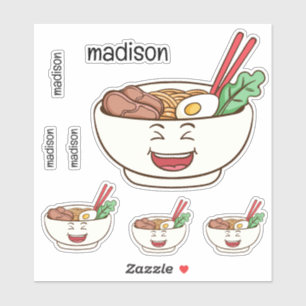 Aangepaste naam Cute Kawaii Noedels Sticker