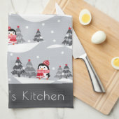 Aangepaste naam Cute Kerstmis Penguin Kitchen Towe Theedoek (Quarter Fold)
