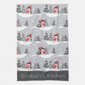 Aangepaste naam Cute Kerstmis Penguin Kitchen Towe Theedoek (Verticaal)