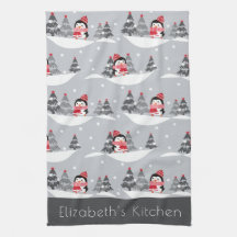 Aangepaste naam Cute Kerstmis Penguin Kitchen Towe