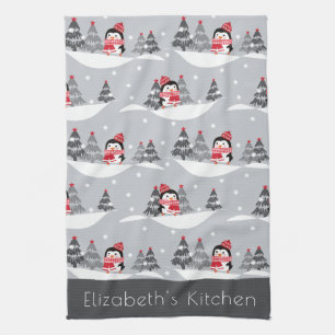 Aangepaste naam Cute Kerstmis Penguin Kitchen Towe Theedoek