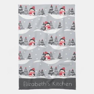 Aangepaste naam Cute Kerstmis Penguin Kitchen Towe Theedoek
