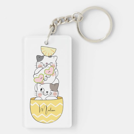 Aangepaste naam Cute Kittens Sleutelhanger (achterkant)