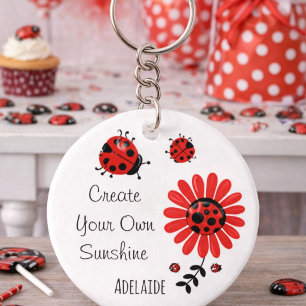 Aangepaste naam Cute Modern Red Ladybug Sleutelhanger