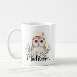 Aangepaste naam Cute Owl mam verpleegleraar Gift Koffiemok