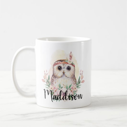 Aangepaste naam Cute Owl mam verpleegleraar Gift Koffiemok (Links)