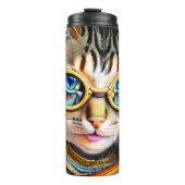 Aangepaste naam Cute Retro Cat Wearing Glasses Thermosbeker (Voorkant)