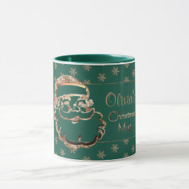 Aangepaste naam: Cute Santa Green Gold Kerstmis Mok